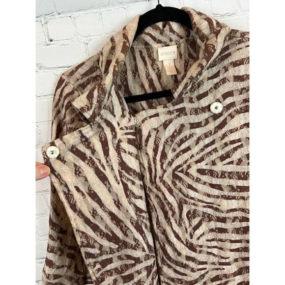 CHICO'S brown beige animal print knit 3/4 sleeve unlined jacket cardigan 1 8 M - Picture 6 of 8